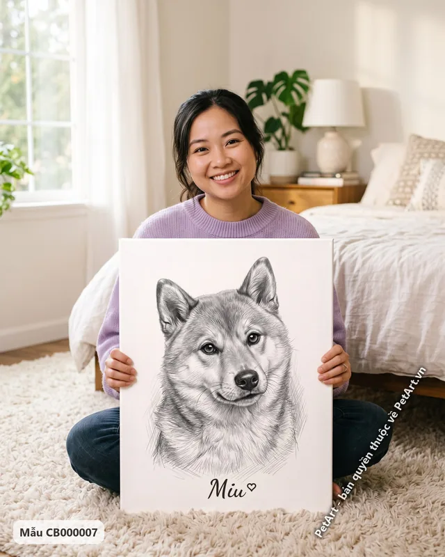Tranh vẽ chì đen trắng · Shiba