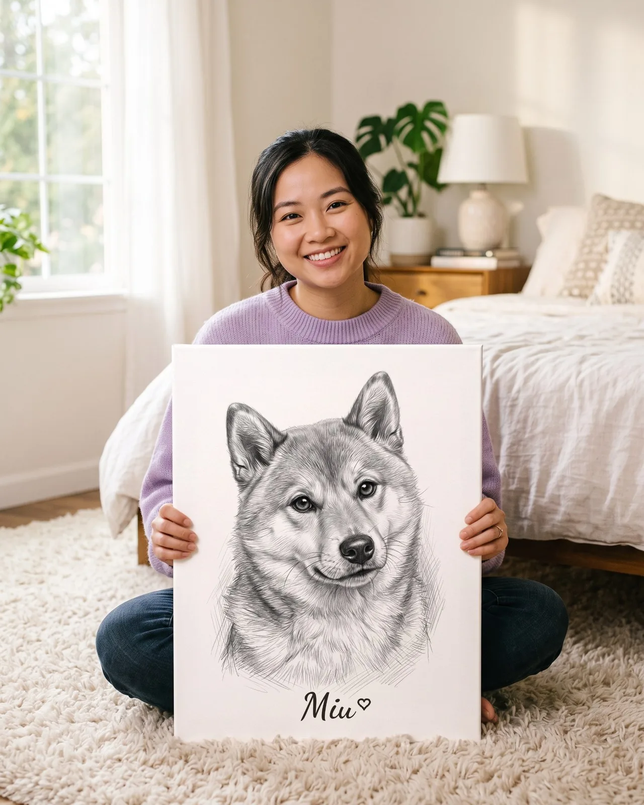 Tranh vẽ chì đen trắng · Shiba · Ảnh thực tế