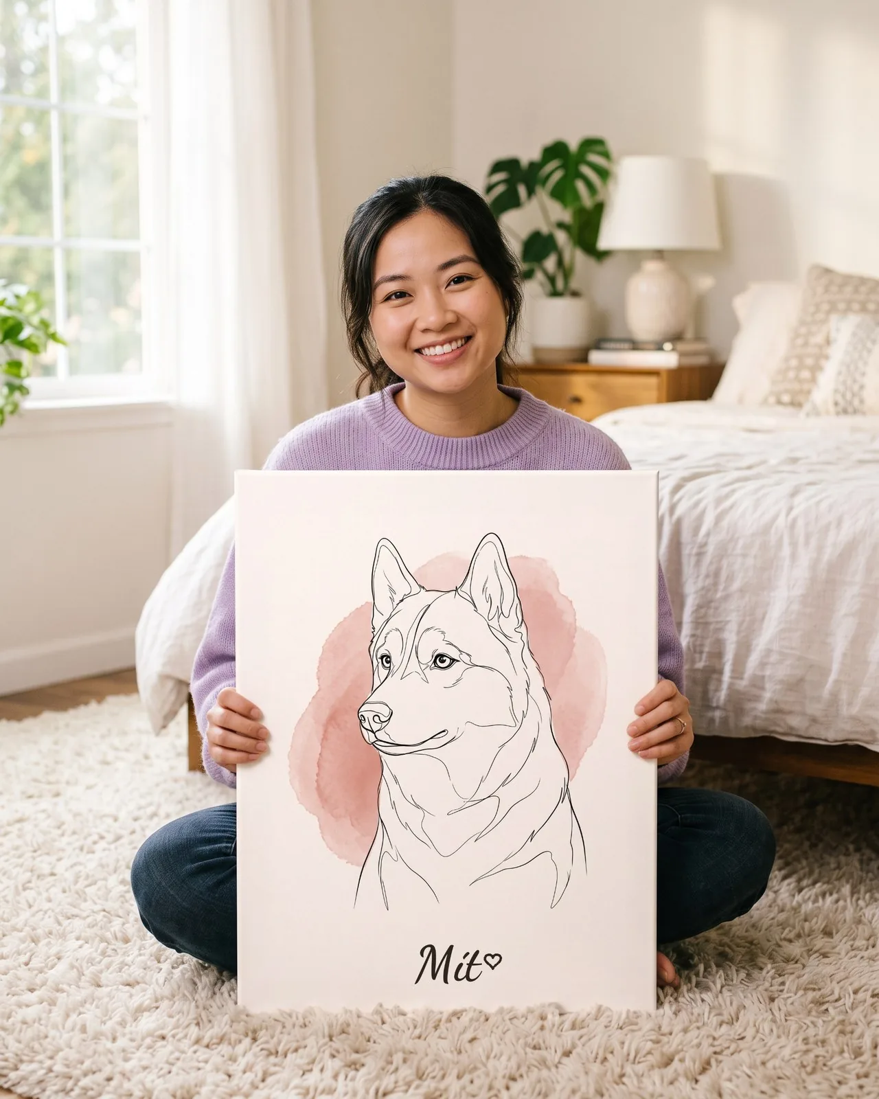 Tranh phác hoạ nét tối giản · Husky · Ảnh thực tế