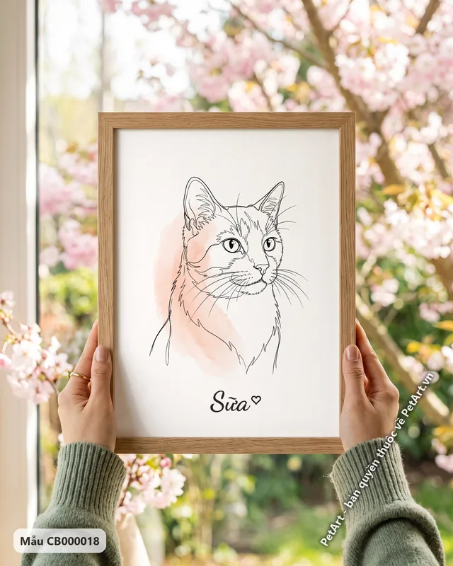 Mèo bò sữa nhìn nghiêng, tranh phác họa tối giản · góc khác