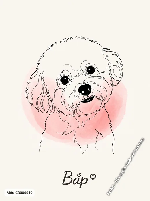 Bichon phác họa nét tối giản nền hồng · ảnh tranh