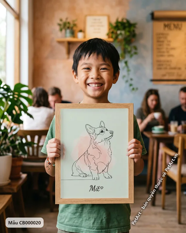Corgi phác họa nét tối giản nền hồng · góc khác