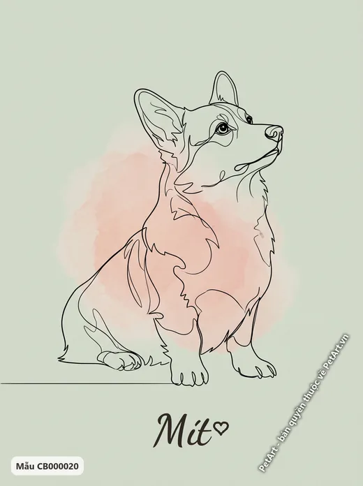Corgi phác họa nét tối giản nền hồng · ảnh tranh