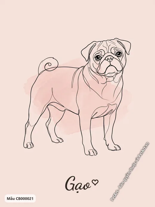 Pug phác họa nét tối giản nền hồng · ảnh tranh