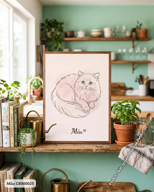Mèo Ba Tư phác họa tối giản, nền hồng · góc khác