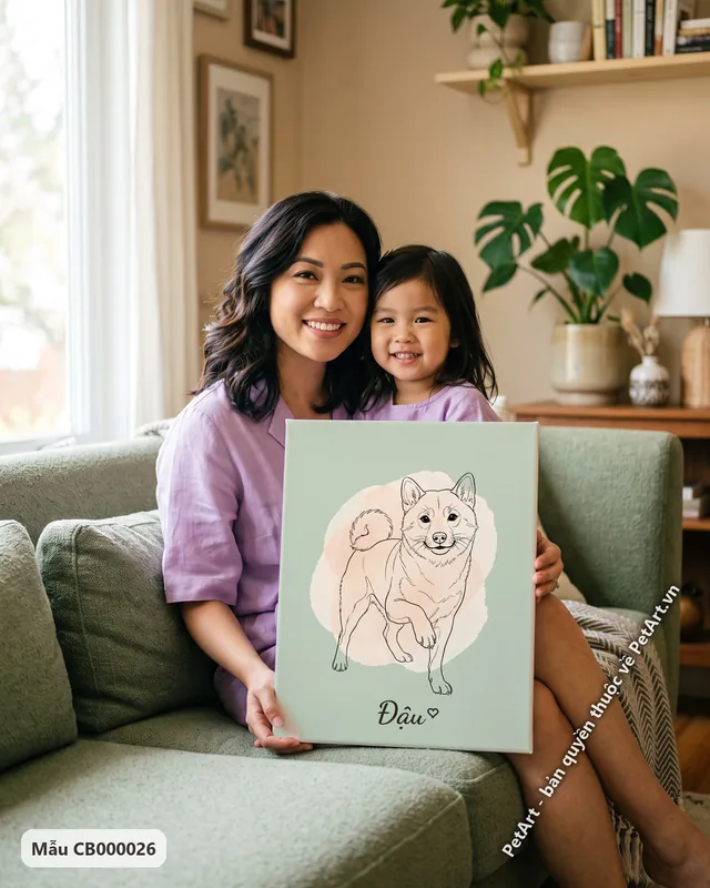 Chó Shiba phác họa tối giản, nền xanh · góc khác