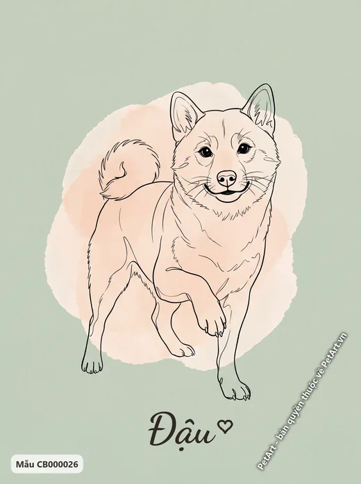 Chó Shiba phác họa tối giản, nền xanh · ảnh tranh