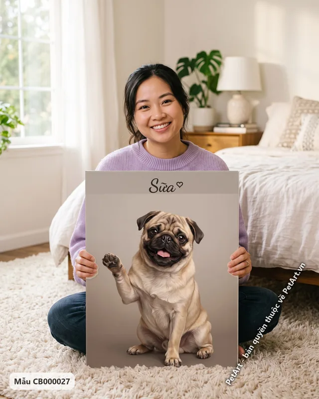 Chó Pug màu vàng vẫy tay, chân thực · ảnh thực tế
