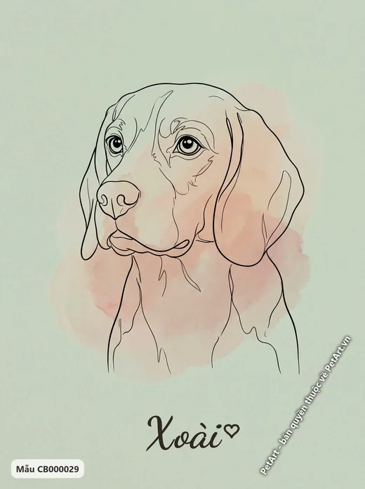 Phác họa nét tối giản chó Beagle, nền xanh hồng · ảnh tranh
