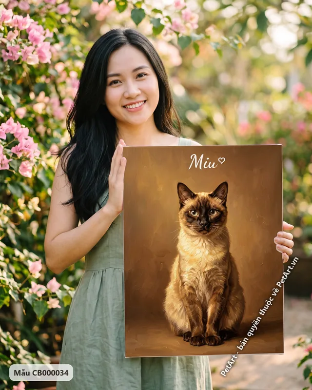 Mèo Xiêm ngồi thẳng, tranh sơn dầu cổ điển · góc khác