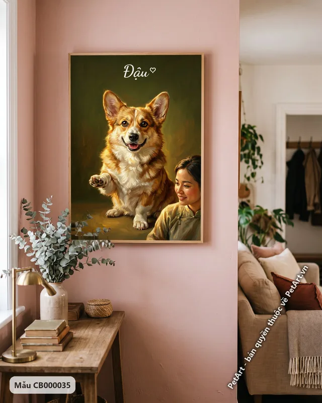 Chó Corgi tươi cười, tranh sơn dầu cổ điển · góc khác