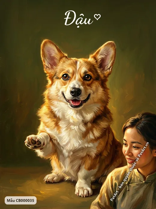 Chó Corgi tươi cười, tranh sơn dầu cổ điển · ảnh tranh