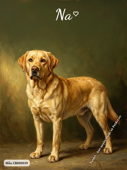 Chó Labrador vàng đứng, tranh sơn dầu cổ điển · ảnh tranh