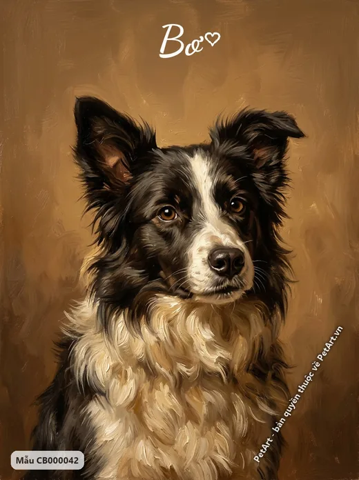 Chó Border Collie đen trắng, tranh sơn dầu cổ điển · ảnh tranh