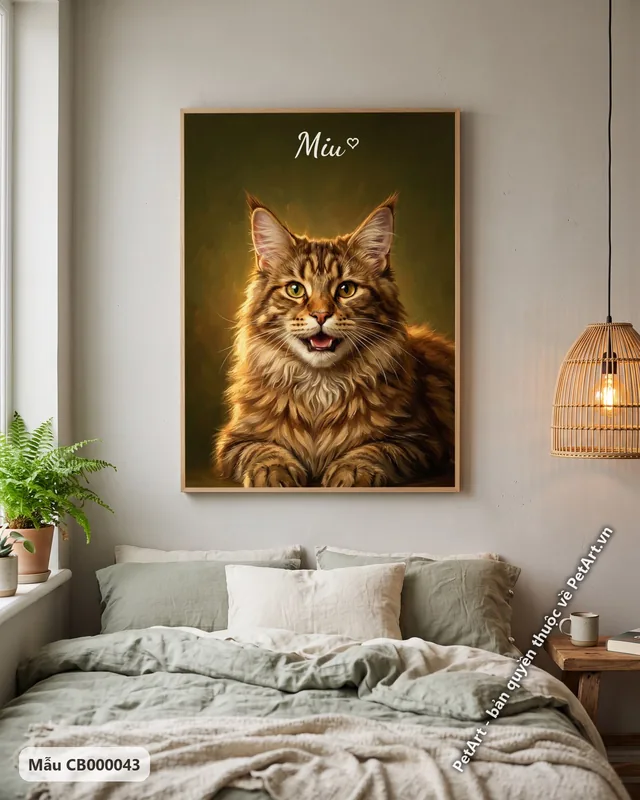 Mèo Maine Coon vằn nâu, tranh sơn dầu cổ điển · góc khác