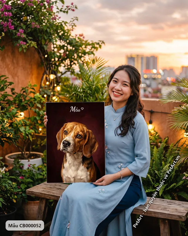 Chó Beagle nhìn nghiêng, tranh sơn dầu · góc khác
