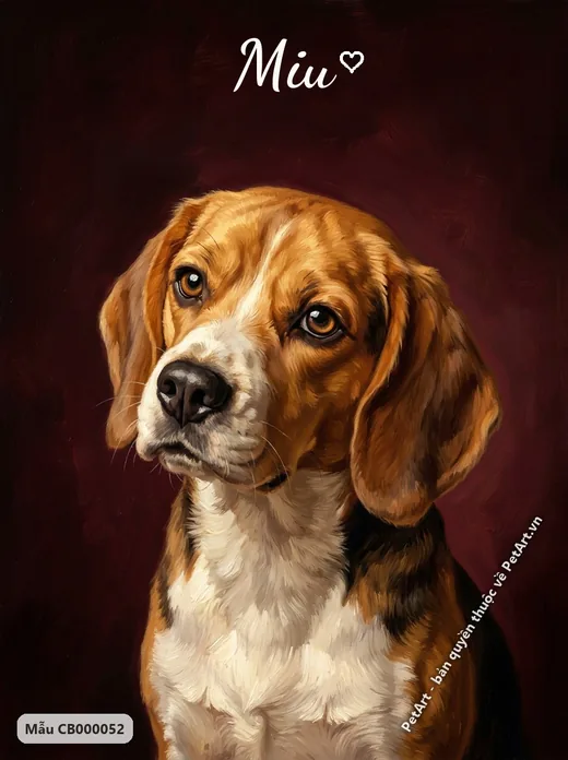 Chó Beagle nhìn nghiêng, tranh sơn dầu · ảnh tranh