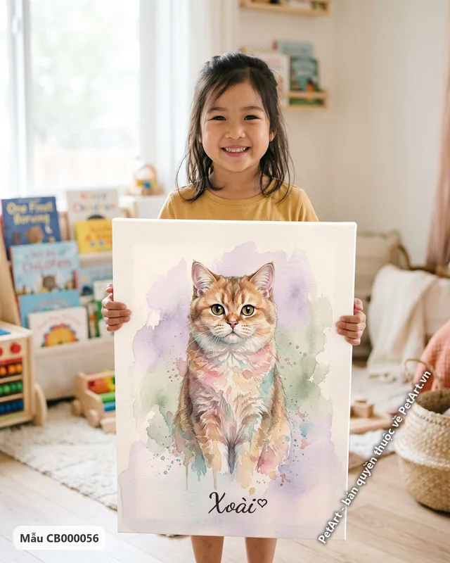 Mèo Anh lông dài, tranh màu nước nhẹ nhàng · góc khác