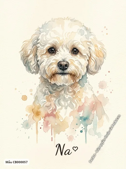 Chó Bichon trắng, tranh màu nước nhẹ nhàng · ảnh tranh