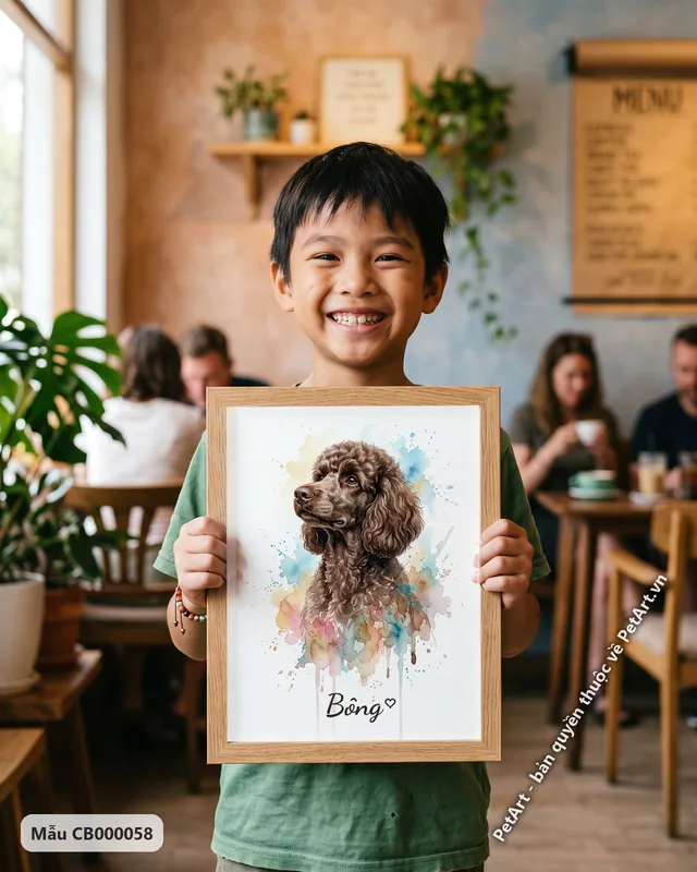 Chó Poodle nâu, tranh màu nước dịu dàng · góc khác