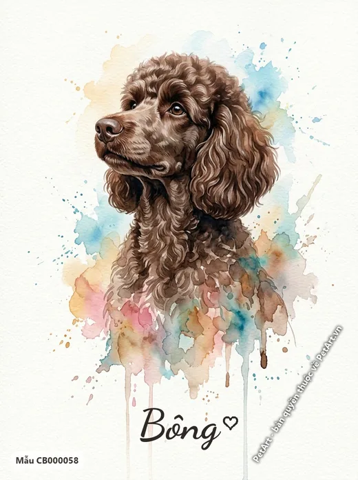Chó Poodle nâu, tranh màu nước dịu dàng · ảnh tranh