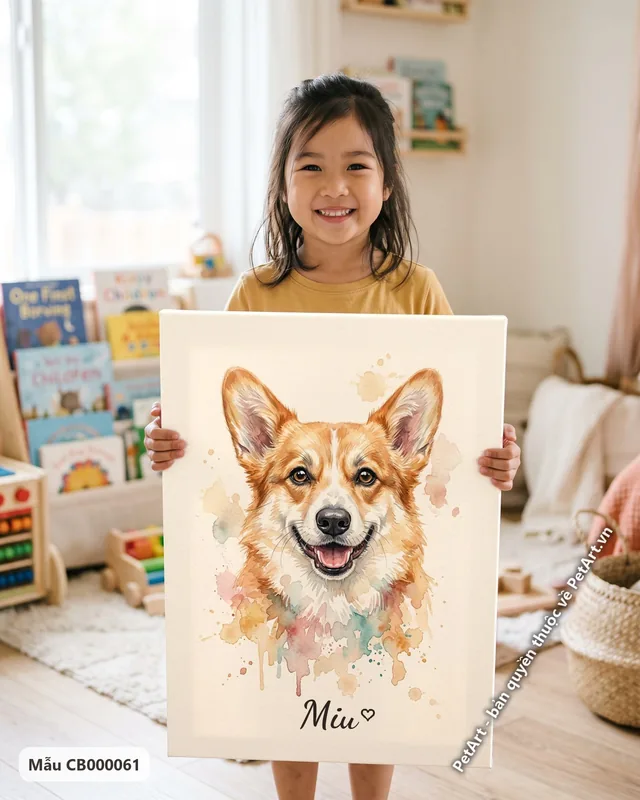 Tranh màu nước nhẹ nhàng · Corgi