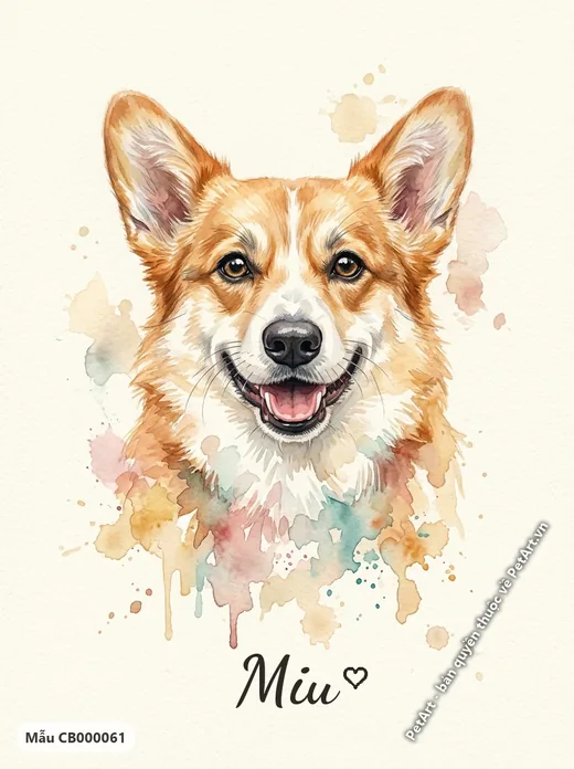 Chó Corgi cười tươi, tranh màu nước · ảnh tranh