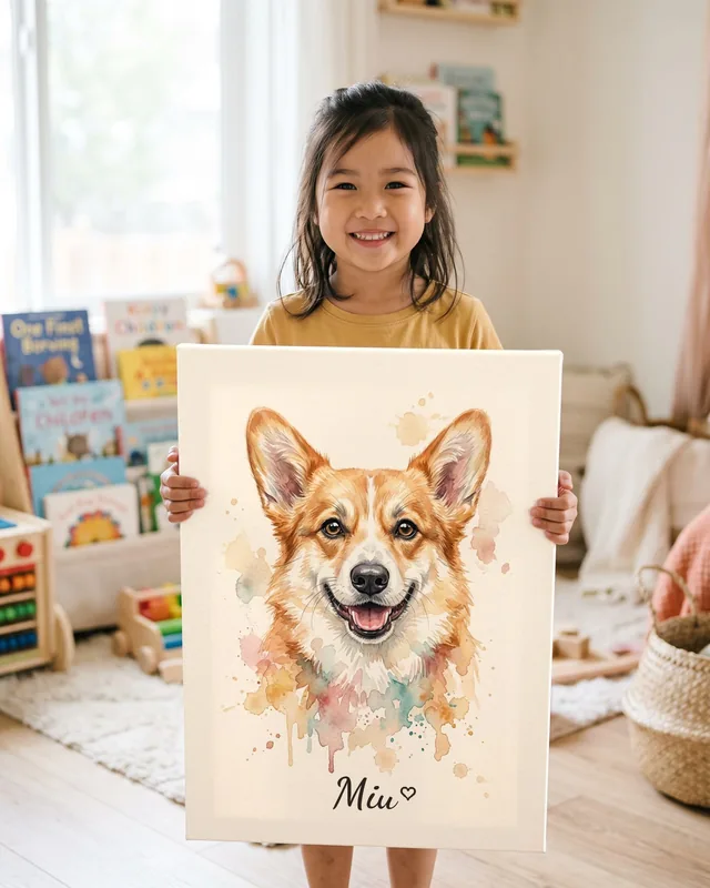 Tranh màu nước nhẹ nhàng · Corgi