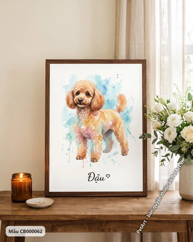 Tranh màu nước nhẹ nhàng · Poodle