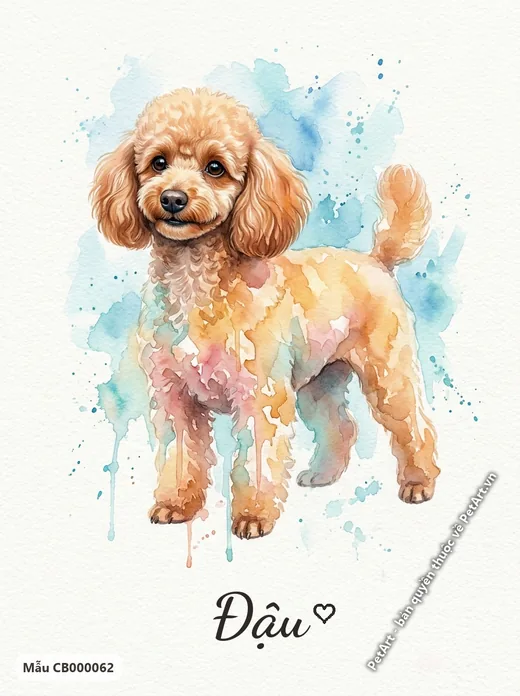 Chó Poodle đứng, tranh màu nước tươi sáng · ảnh tranh