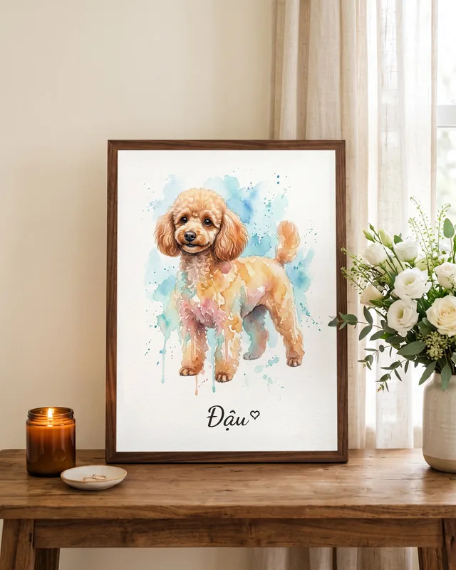 Tranh màu nước nhẹ nhàng · Poodle