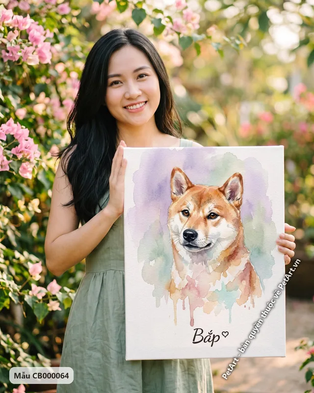 Chó Shiba, tranh màu nước dịu mát · góc khác