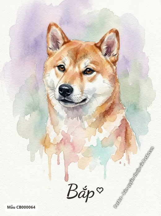 Chó Shiba, tranh màu nước dịu mát · ảnh tranh