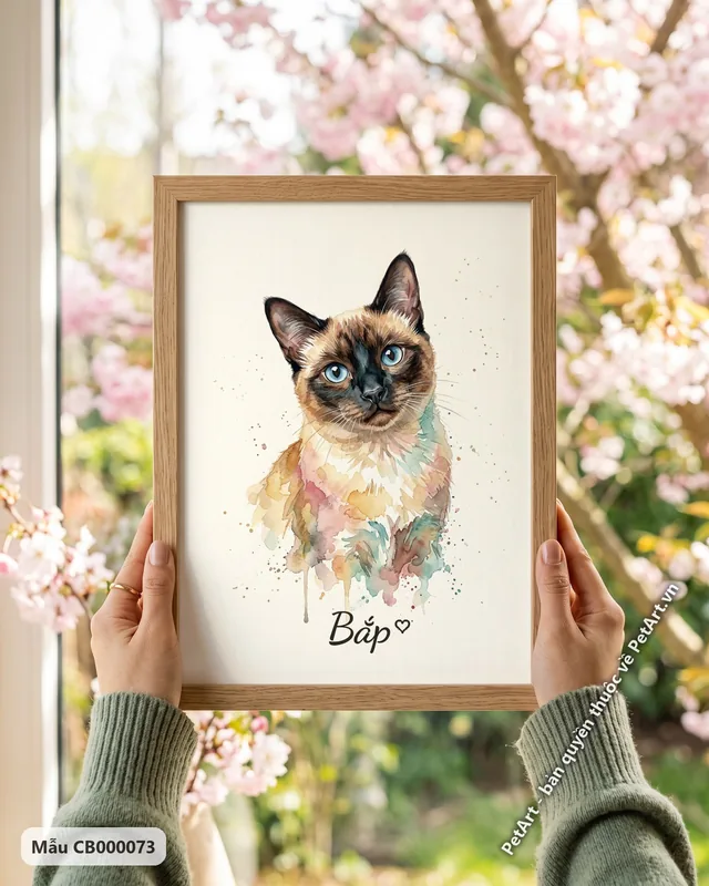 Tranh màu nước nhẹ nhàng · mèo Xiêm