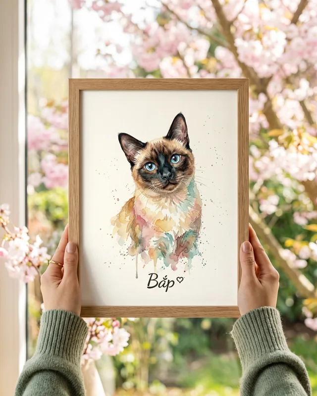 Tranh màu nước nhẹ nhàng · mèo Xiêm