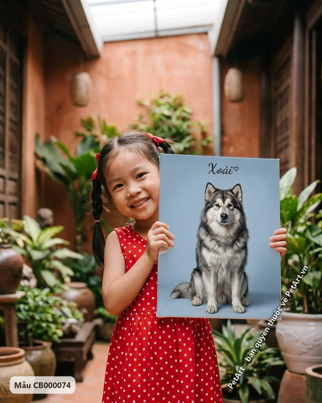 Chó Alaska chân dung chân thực ngồi · góc khác