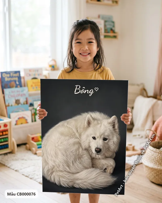 Chó Samoyed chân dung chân thực cuộn tròn · góc khác