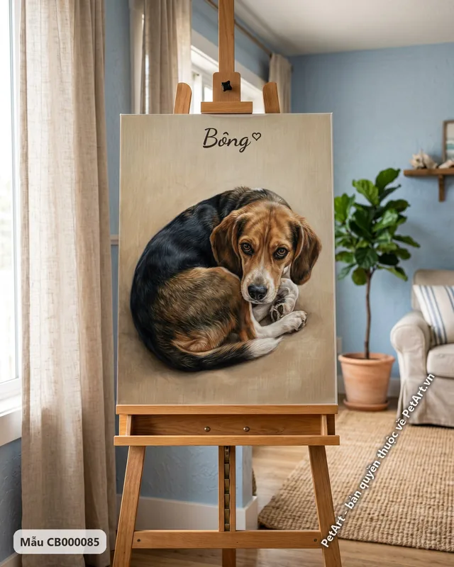 Chó Beagle cuộn tròn chân dung chân thực · góc khác