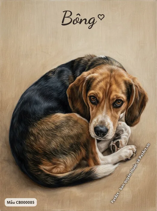 Chó Beagle cuộn tròn chân dung chân thực · ảnh tranh