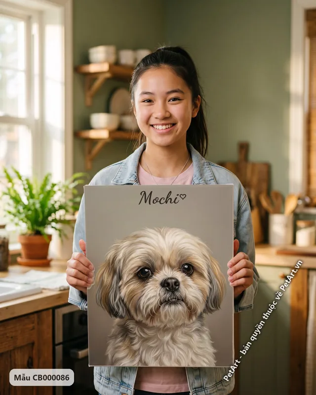 Chó Shih Tzu chân dung chân thực nền xám · góc khác