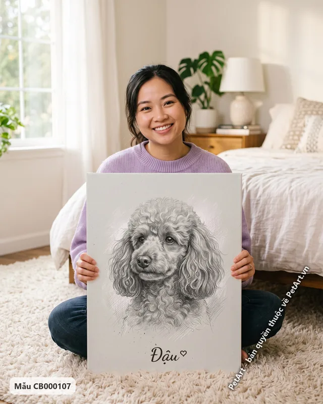Tranh vẽ chì đen trắng · Poodle