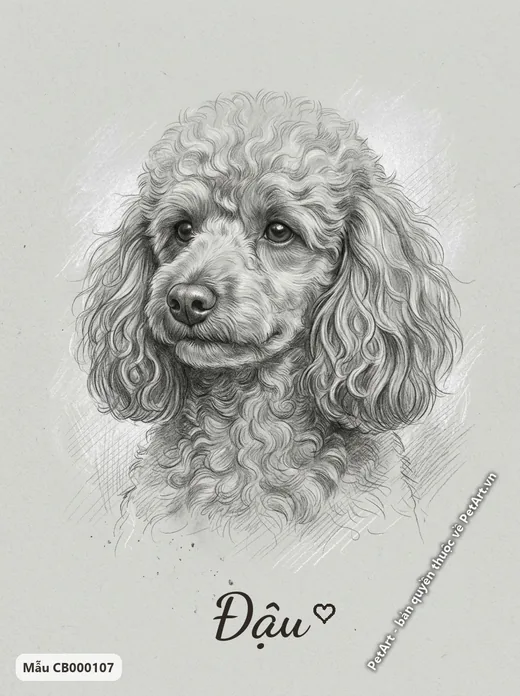 Chó Poodle lông xoăn, tranh chì đen trắng · ảnh tranh