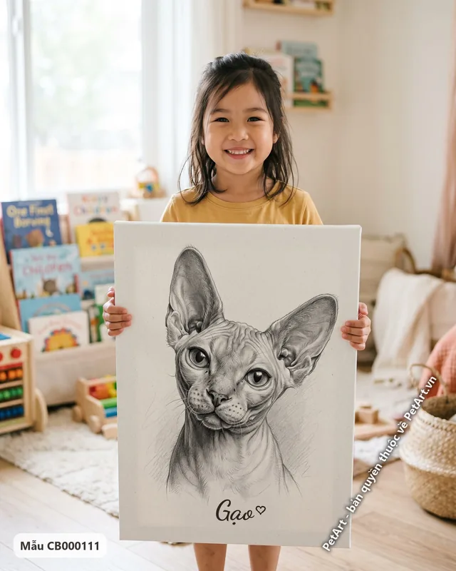 Tranh vẽ chì đen trắng · mèo không lông