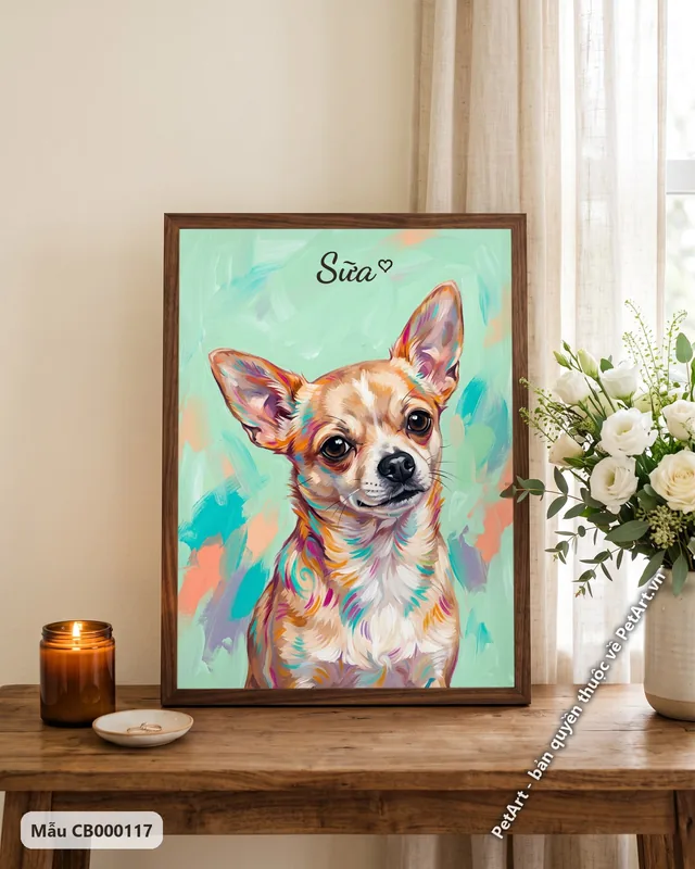 Chihuahua tai vểnh, lông màu, phong cách acrylic · góc khác