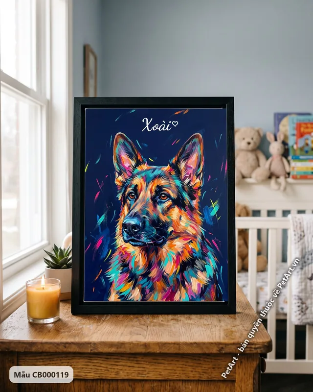 Becgie oai vệ, lông màu rực rỡ, acrylic · góc khác