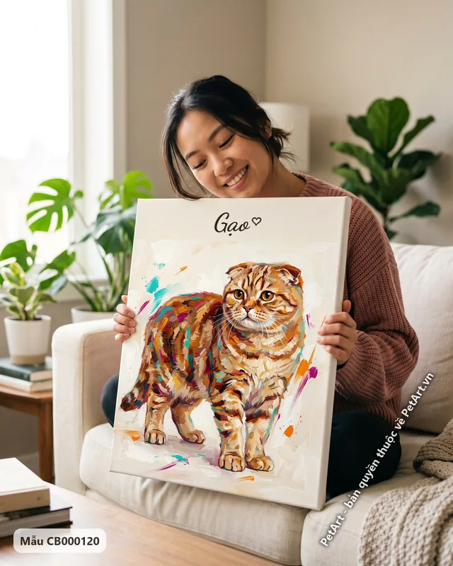 Mèo tai cụp đứng, lông vằn màu, acrylic · góc khác