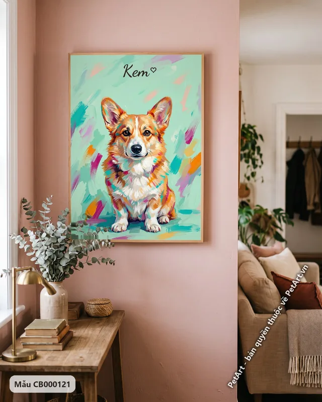 Corgi ngồi, phong cách tranh acrylic hiện đại · góc khác
