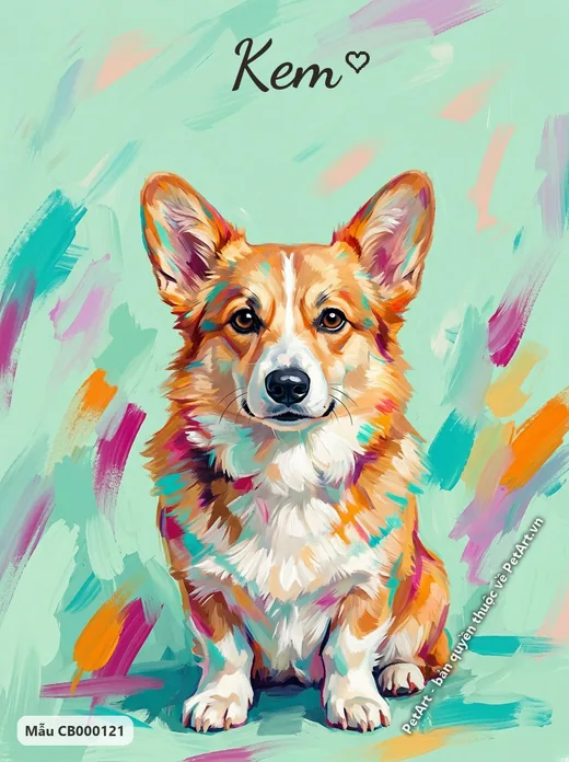 Corgi ngồi, phong cách tranh acrylic hiện đại · ảnh tranh