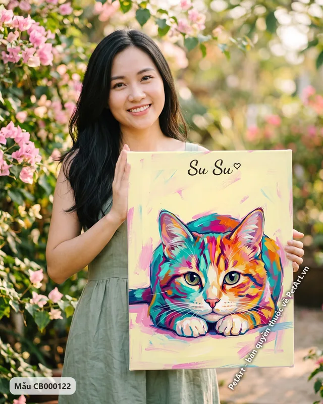 Mèo chân ngắn nằm, phong cách tranh acrylic hiện đại · góc khác