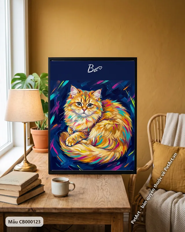 Mèo Anh lông dài cuộn tròn, tranh acrylic · góc khác
